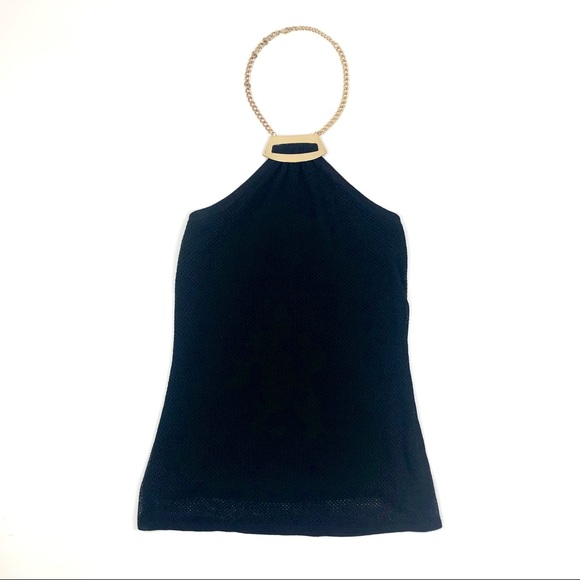 Cache Chain Link Mesh Black Halter Top - Picture 1 of 8